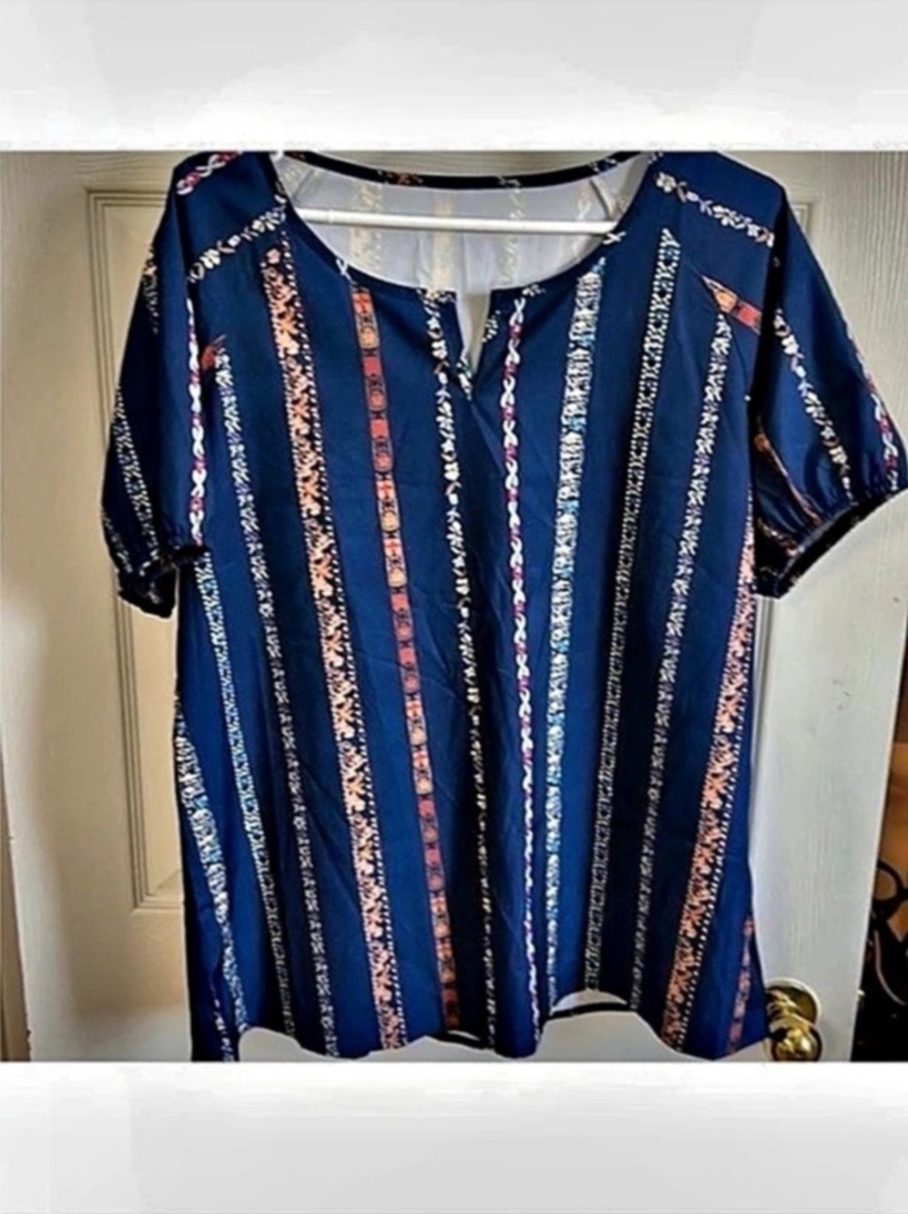 Striped Short Sleeve Top in Blue & Pink Like New